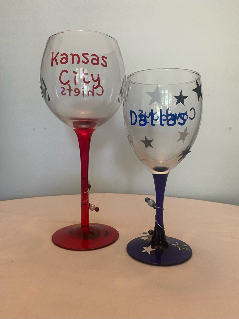 Team Spirit Wine Glasses - Red & Blue Stem Set